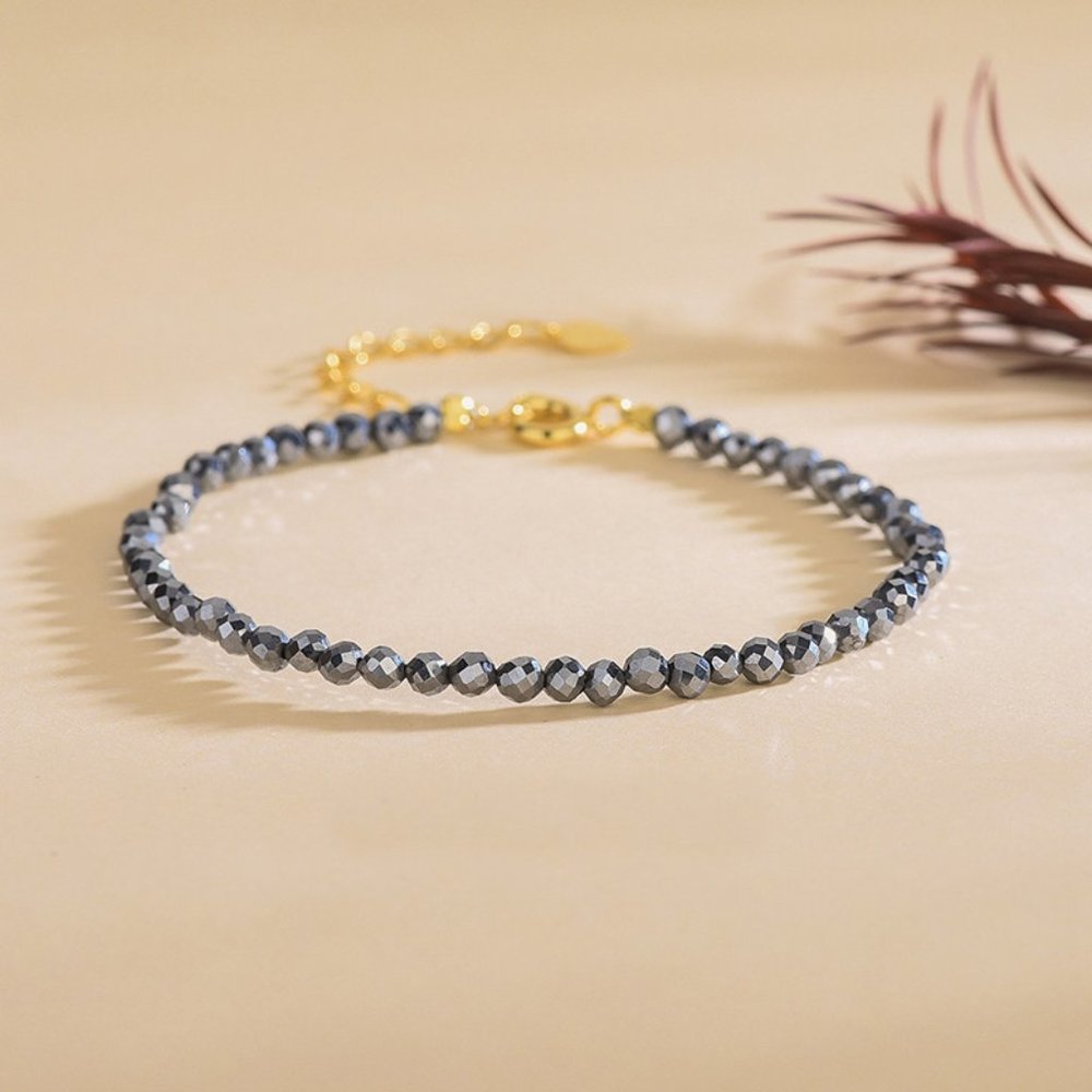 Minimalist Hematite Stone Bracelet Tiny Gemstone Dainty Bracelet Handmade